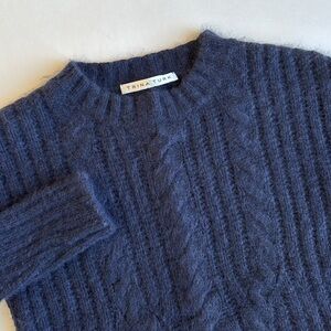 Trina Turk Blue Angora Blend Cable Knit‎ Crewneck Sweater Women’s Size Medium